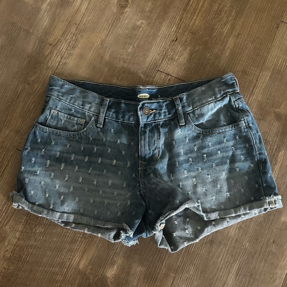 Old Navy Brand Denim Blue Shorts with Distressed Look (size 2)